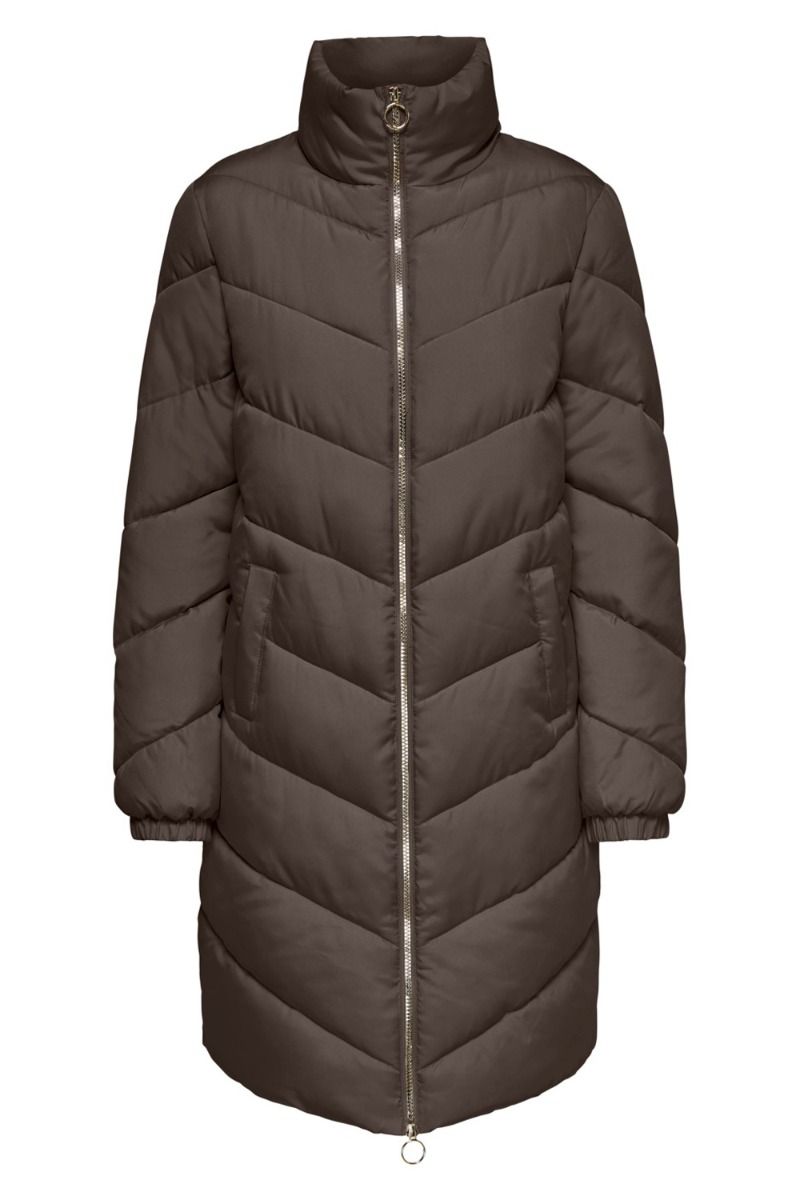 JDY - Jakke - JDY New Finno Long Padded Jacket - Chocolate Brown/Silver Zip 