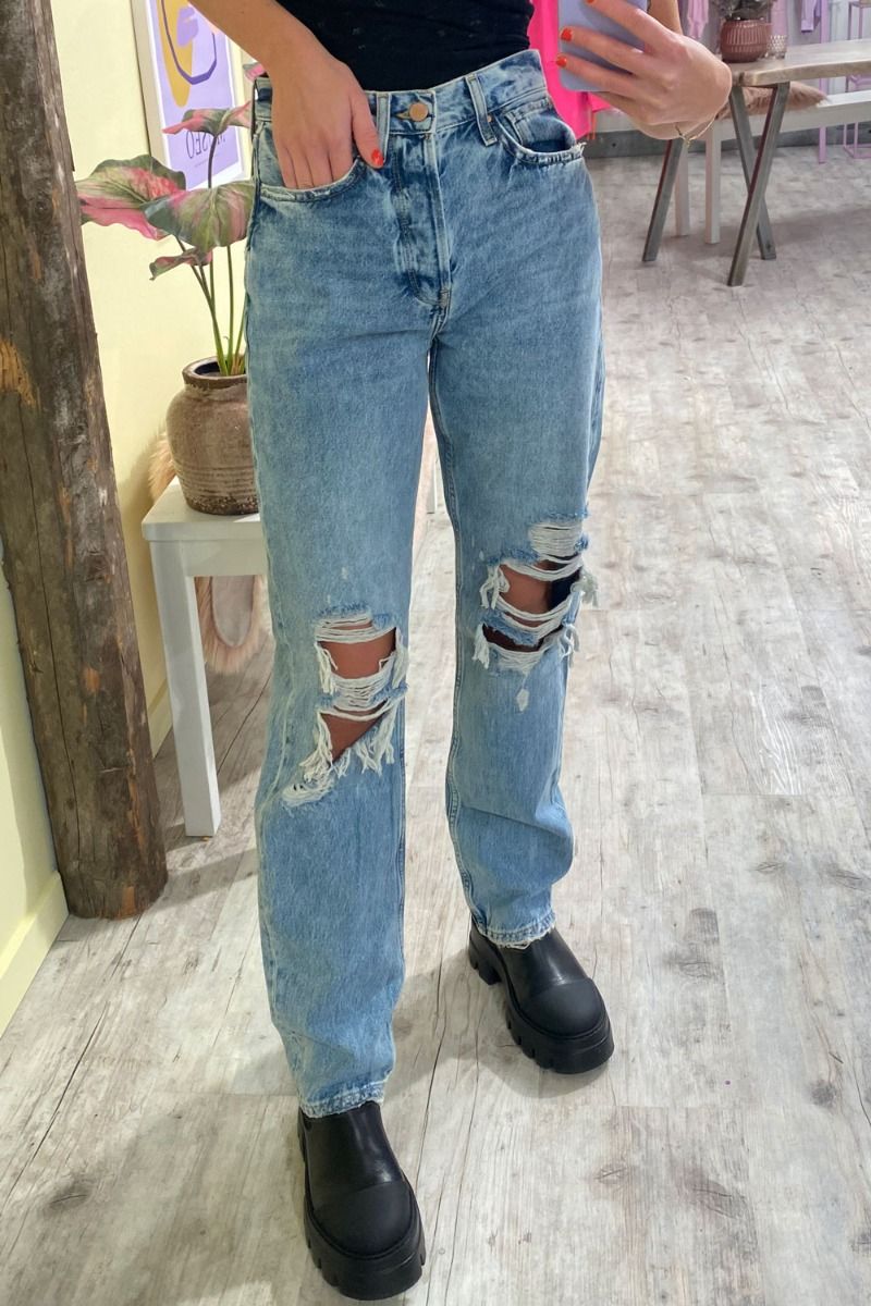 JDY - Jeans - Vanja HW Boyfriend Destroyed - Light Blue Denim
