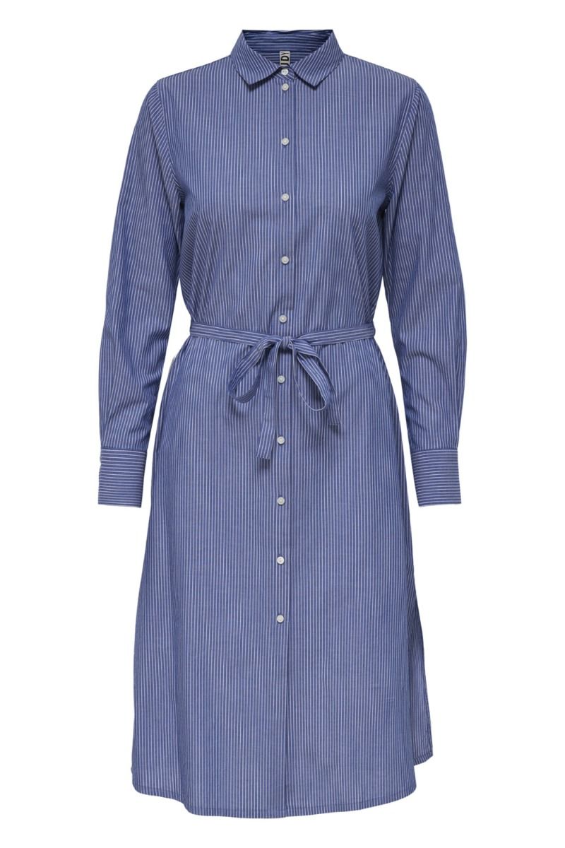 JDY - Kjole - Bubble Life L/S Midi Shirt Dress - Estate Blue