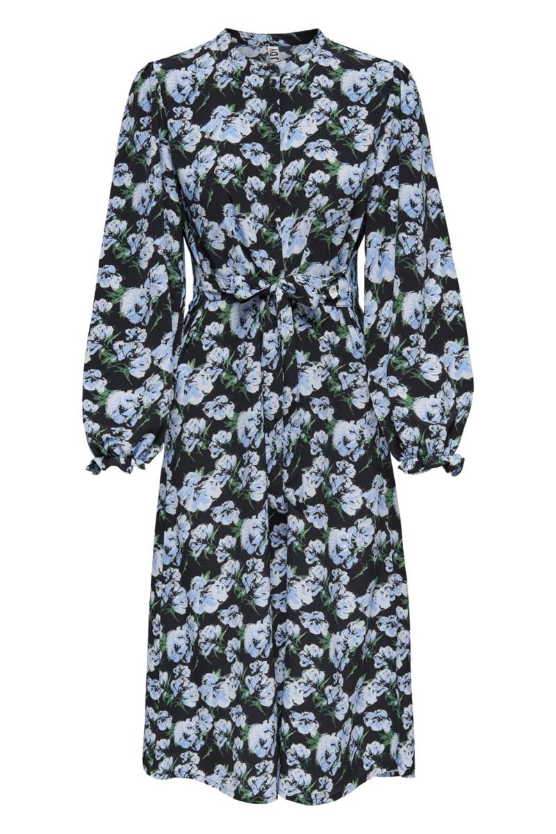 JDY - Kjole - Cathy L/S Midi Belt Dress - Black/Cashmere Blue