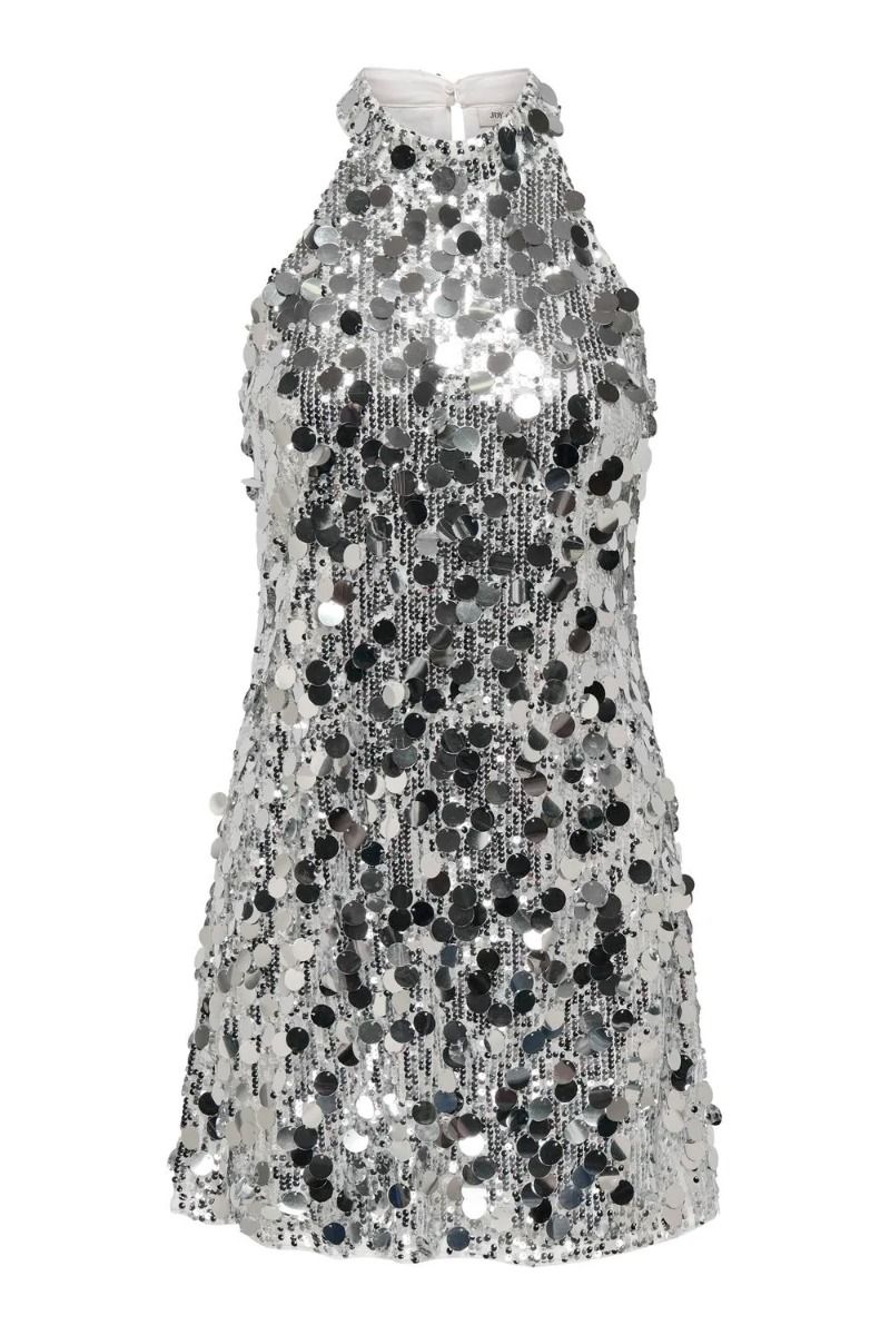 JDY - Kjole - JDY Claire S/L Sequins Halter Dress - Silver