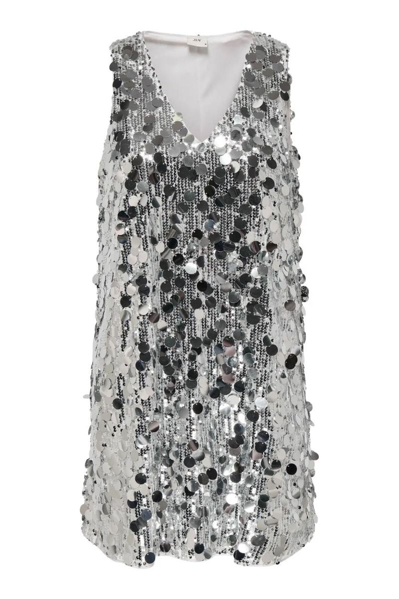 JDY - Kjole - JDY Claire S/L Sequins V-Neck Dress - Silver