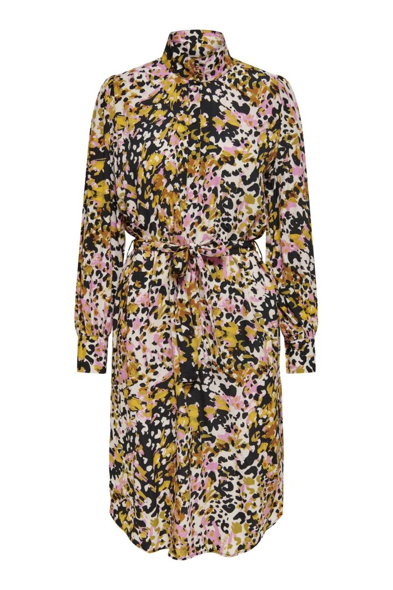 JDY - Kjole - Claudia LS Below KN Shirt Dress - Black/Bold Leopard