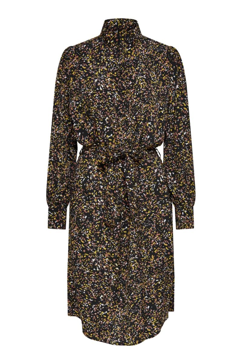 JDY - Kjole - Claudia LS Below KN Shirt Dress - Black/Confetti