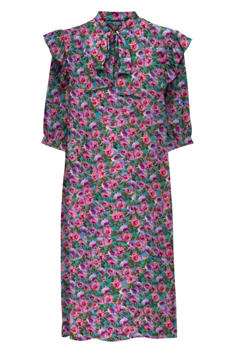 JDY - Kjole - JDY Ella 2/4 Bow Knee Dress - Bluejay/Roses 