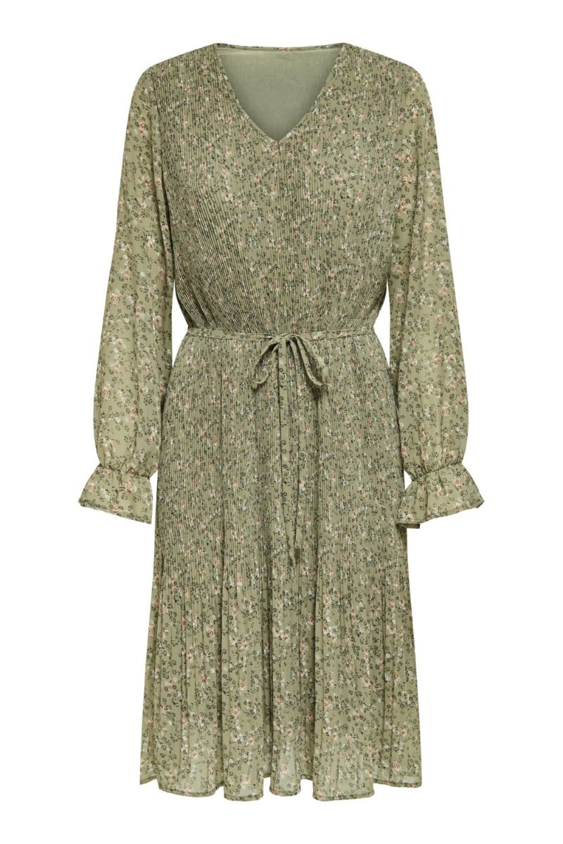 JDY - Kjole - Emma L/S Pleat Below Knee Dress - Mermaid/Wild Flowers