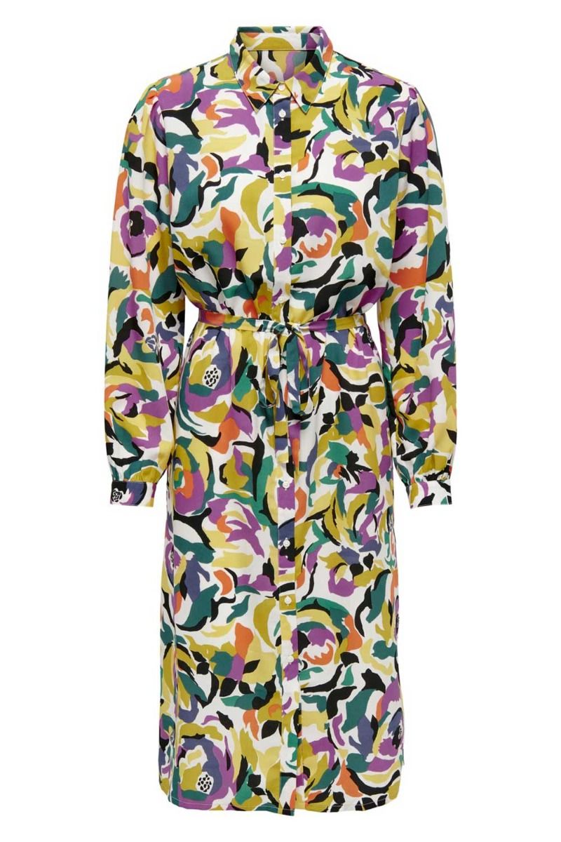 JDY - Kjole - JDY Eva LS Midi Shirt Dress - Cloud Dancer