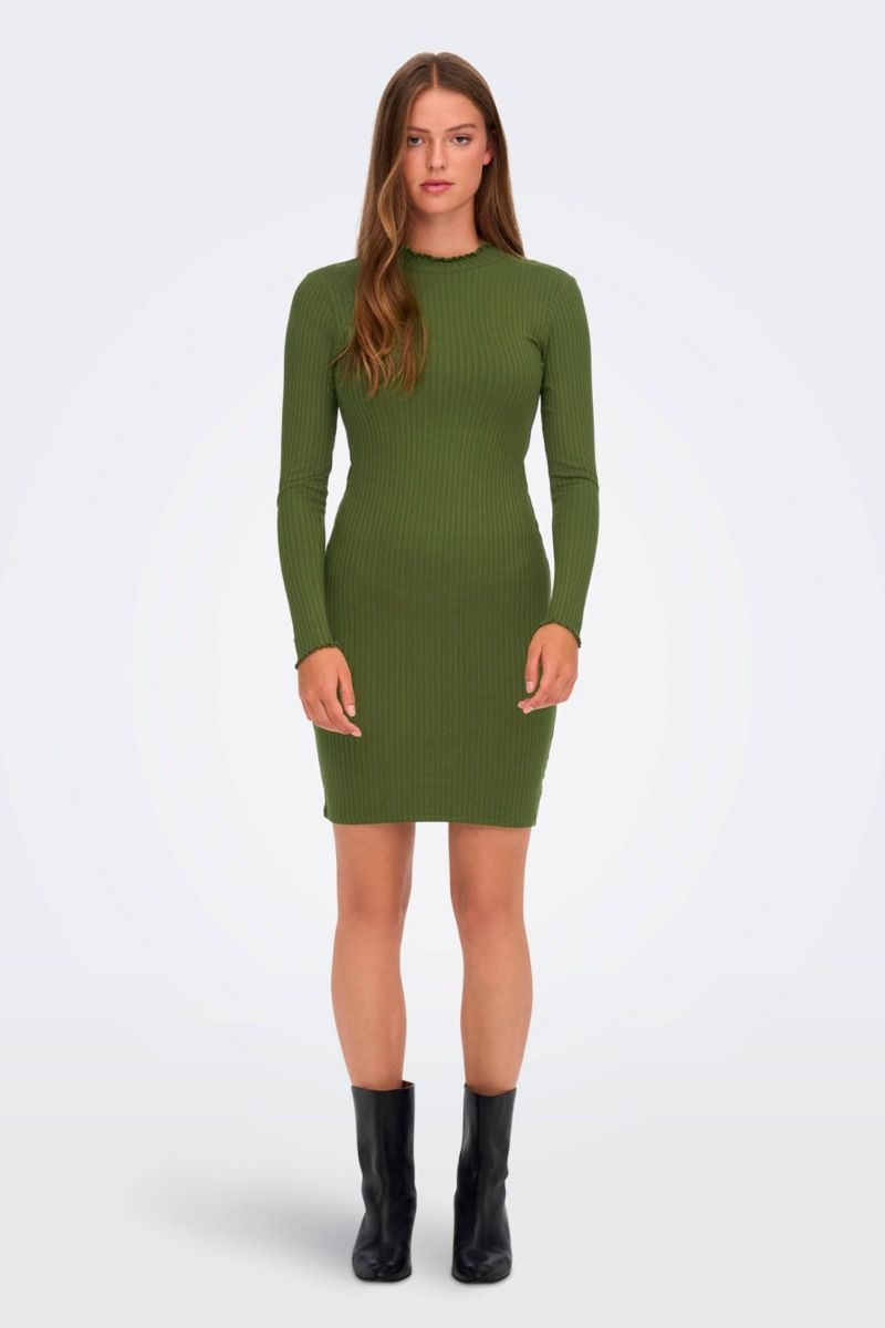 JDY - Kjole - JDY Fransiska L/S Highneck Dress - Dark Olive