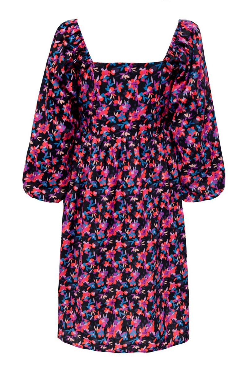 JDY - Kjole - JDY Isabella 3/4 Dress - Black/Bright Multicolor Graphic Flowers
