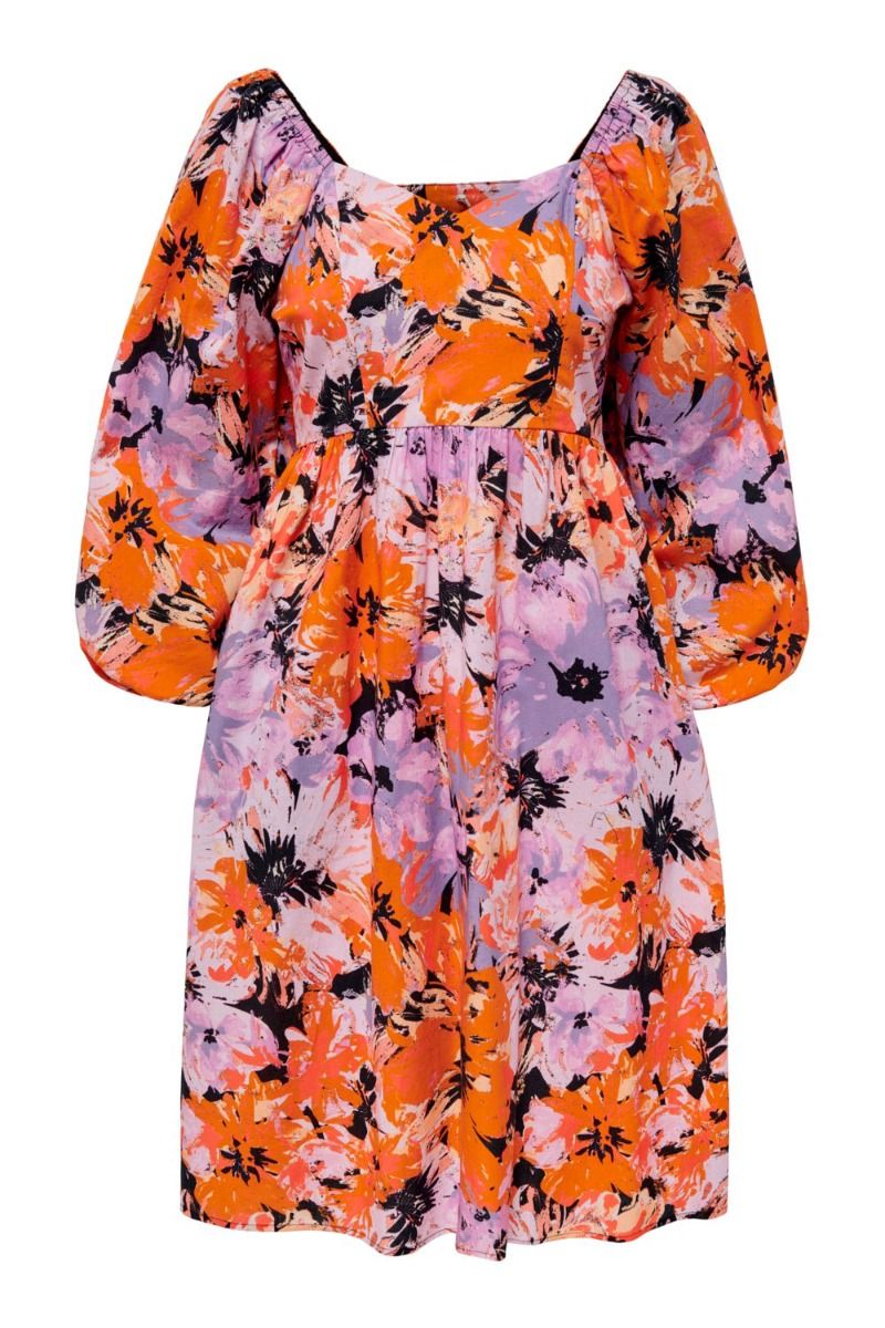 JDY - Kjole - JDY Isabella 3/4 Dress - Chalk Violet/Big Orange Ochre Flower