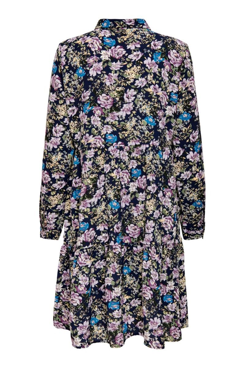 JDY - Kjole - JDY Piper L/S Shirt Dress WVN Dia - Black Iris/Purple Blue Flower 