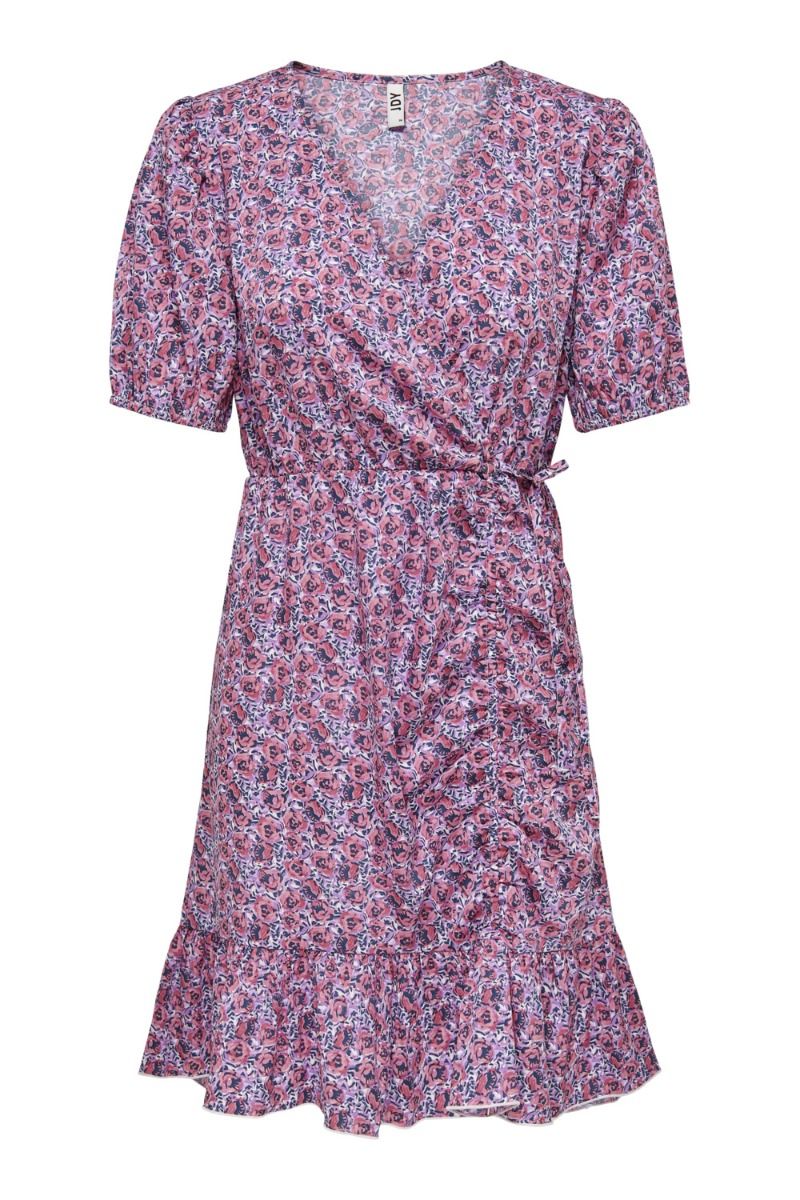 JDY - Kjole - JDY Maria 2/4 - Wrap Dress - Cloud Dancer/Fuchsia
