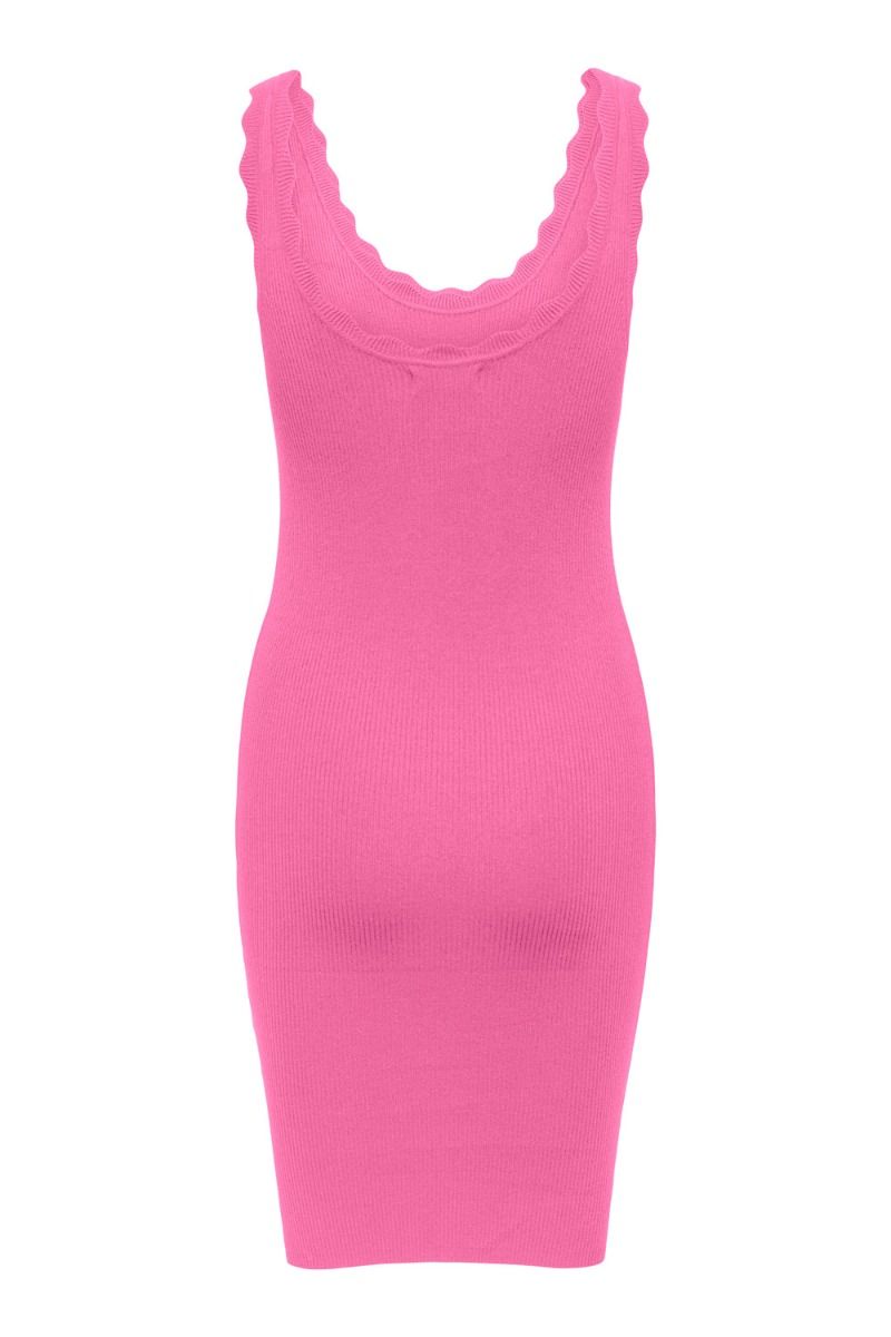 JDY - Kjole - JDY Nanna S/L Scallop Edge Dress - Pink Power