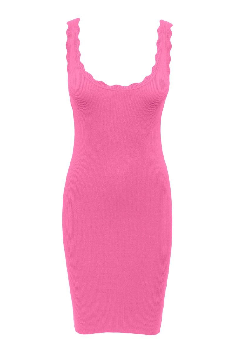 JDY - Kjole - JDY Nanna S/L Scallop Edge Dress - Pink Power