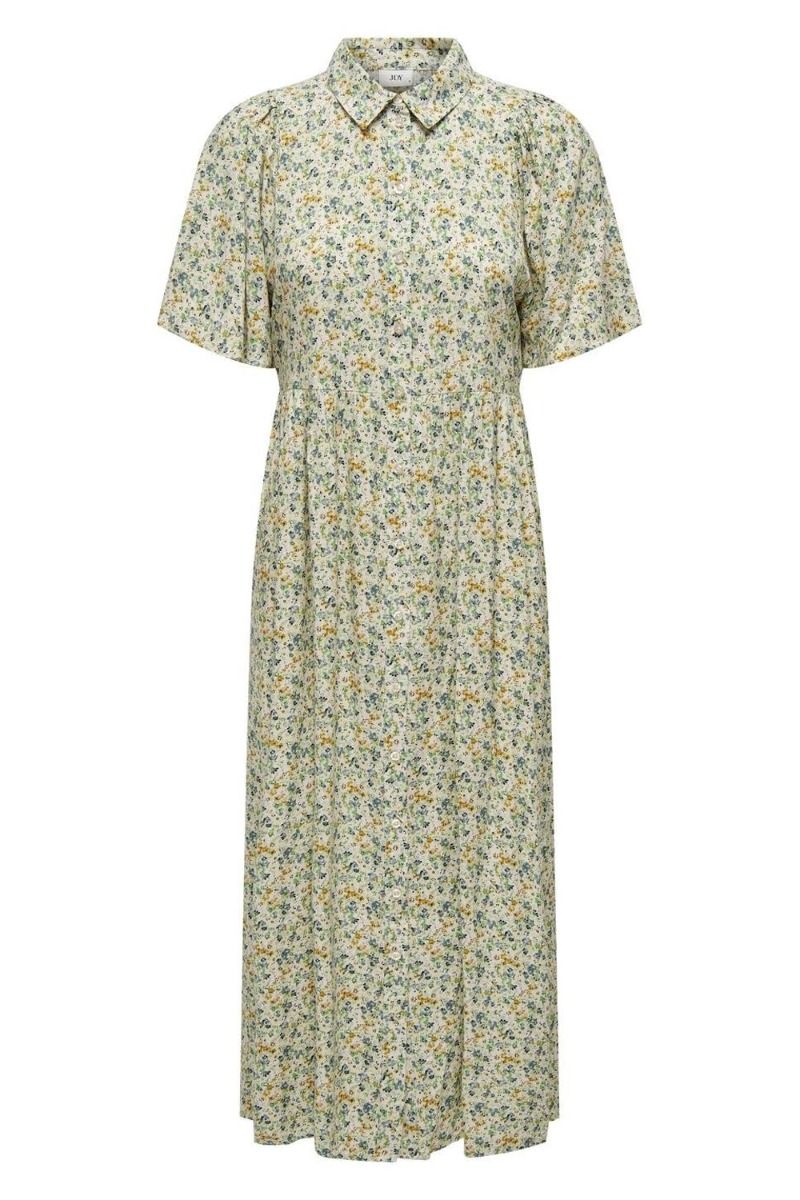 JDY - Kjole - JDY Nile Life 2/4 Midi Shirt Dress - Basil