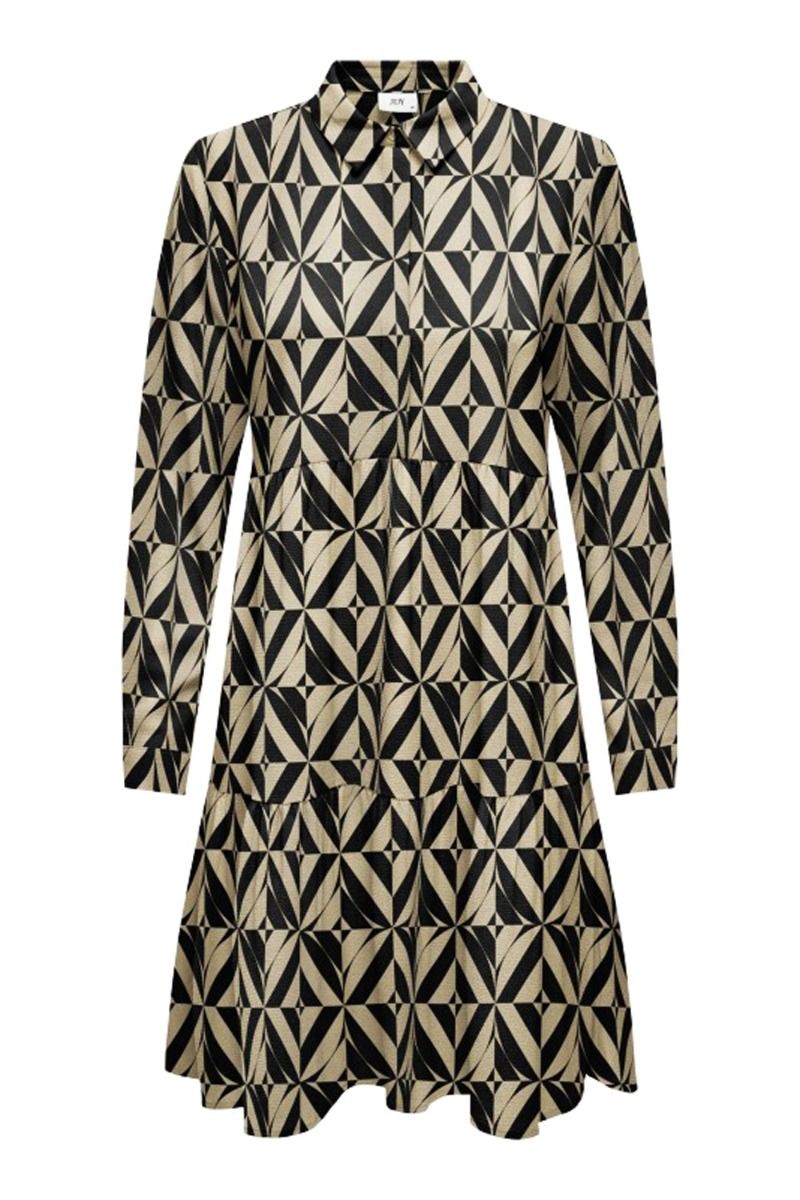 JDY - Kjole - JDY Piper L/S Aop Shirt Dress - Black/humus 