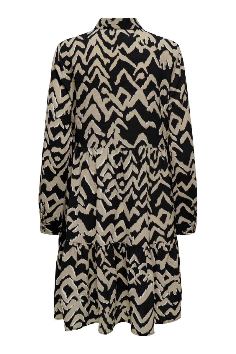 JDY - Kjole - JDY Piper LS AOP Shirt Dress - Black/Crockery