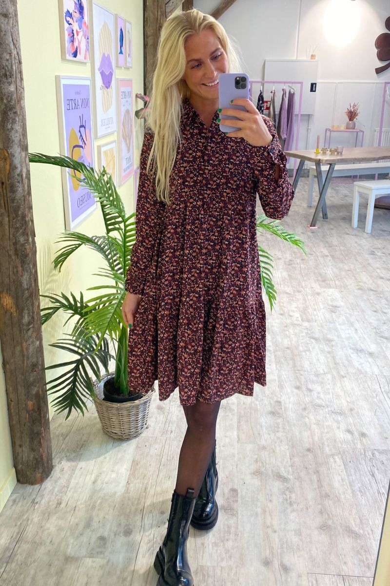 JDY - Kjole - Piper LS Shirt Dress - Black/Rosa Flower