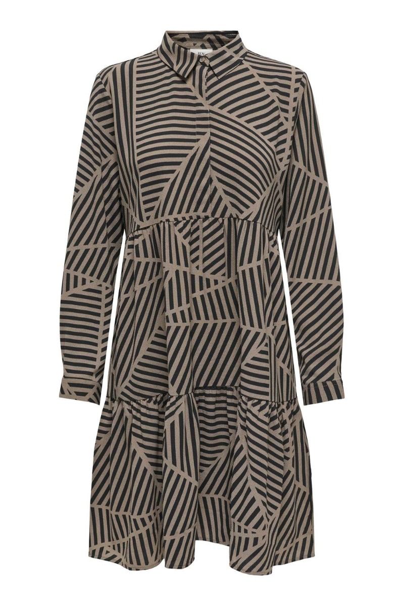 JDY - Kjole - JDY Piper LS AOP Shirt Dress - Walnut 