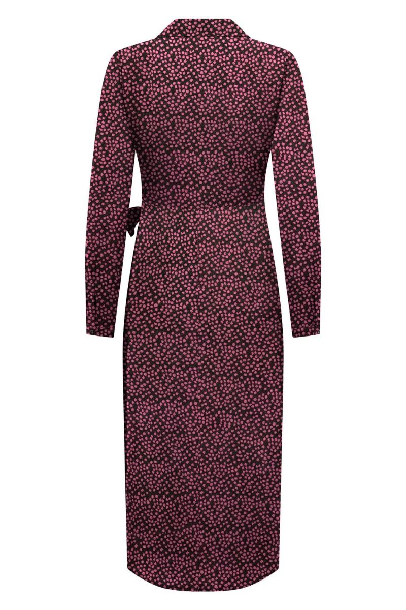JDY - Kjole - JDY Piper L/S Wrap Dress - Black/Pink