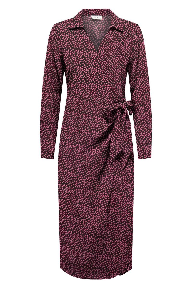 JDY - Kjole - JDY Piper L/S Wrap Dress - Black/Pink