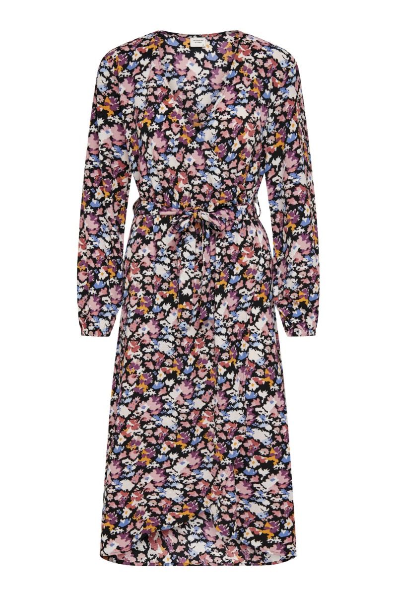 JDY - Kjole - Roxanne LS Wrap Dress - Black/Pastel ABS