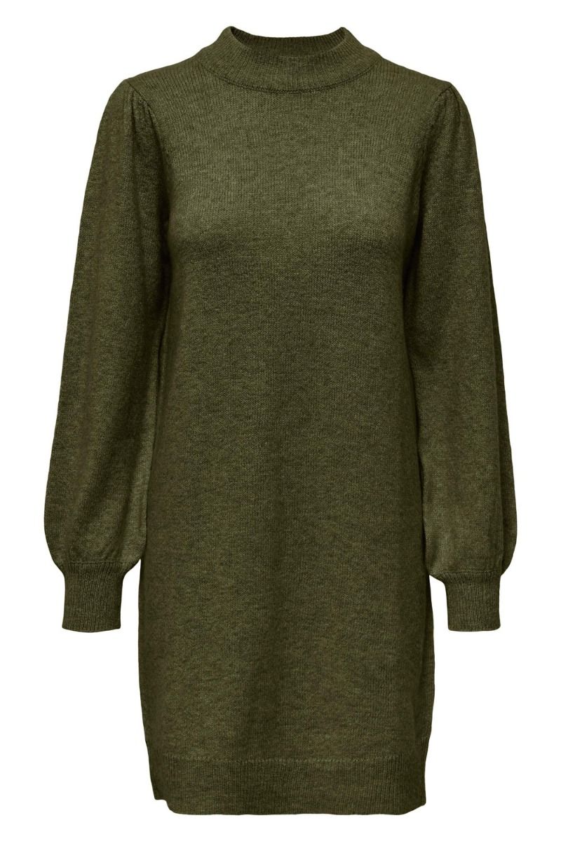 JDY - Kjole - JDY Rue LS High Neck Dress KNT - Dark Olive