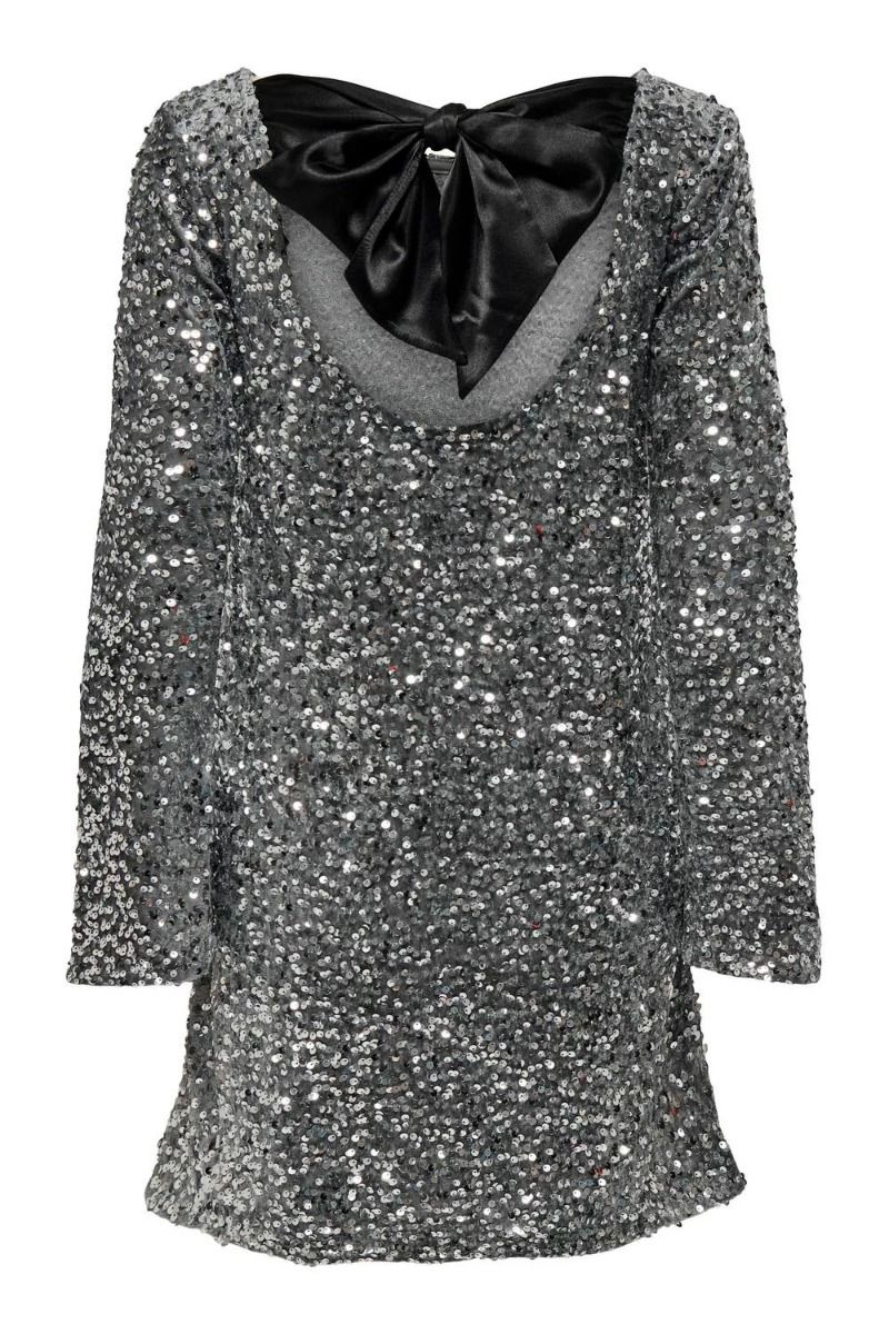 JDY - Kjole - Jdysara L/S Bow Sequins Dress - Silver