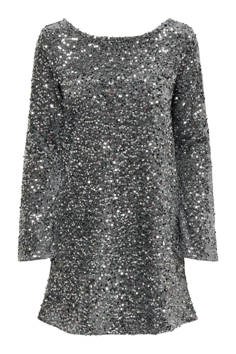 JDY - Kjole - Jdysara L/S Bow Sequins Dress - Silver