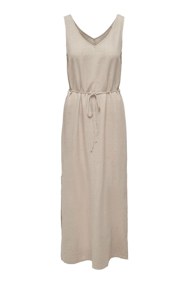 JDY - Kjole - JDY Say S/L Linen Maxi Tie Dress Dia - Oatmeal