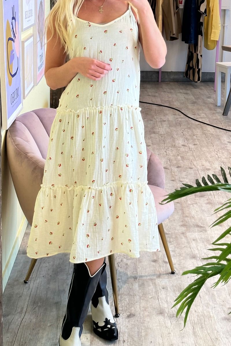 JDY - Kjole - JDY Theis Midi Strap Frill Dress - Cloud Dancer