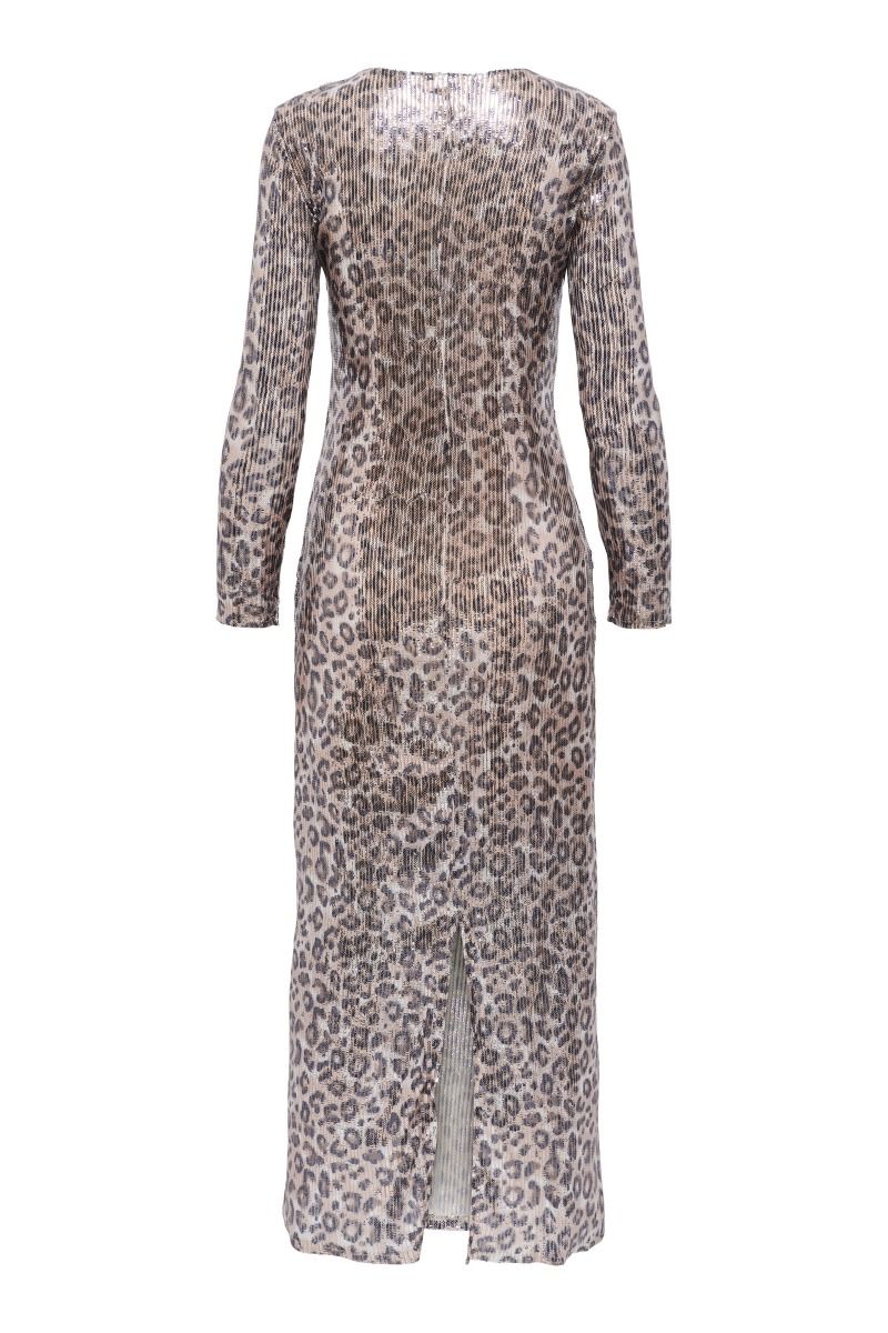 JDY - Kjole - Leona Sequin L/S Long Dress - Brown Rice