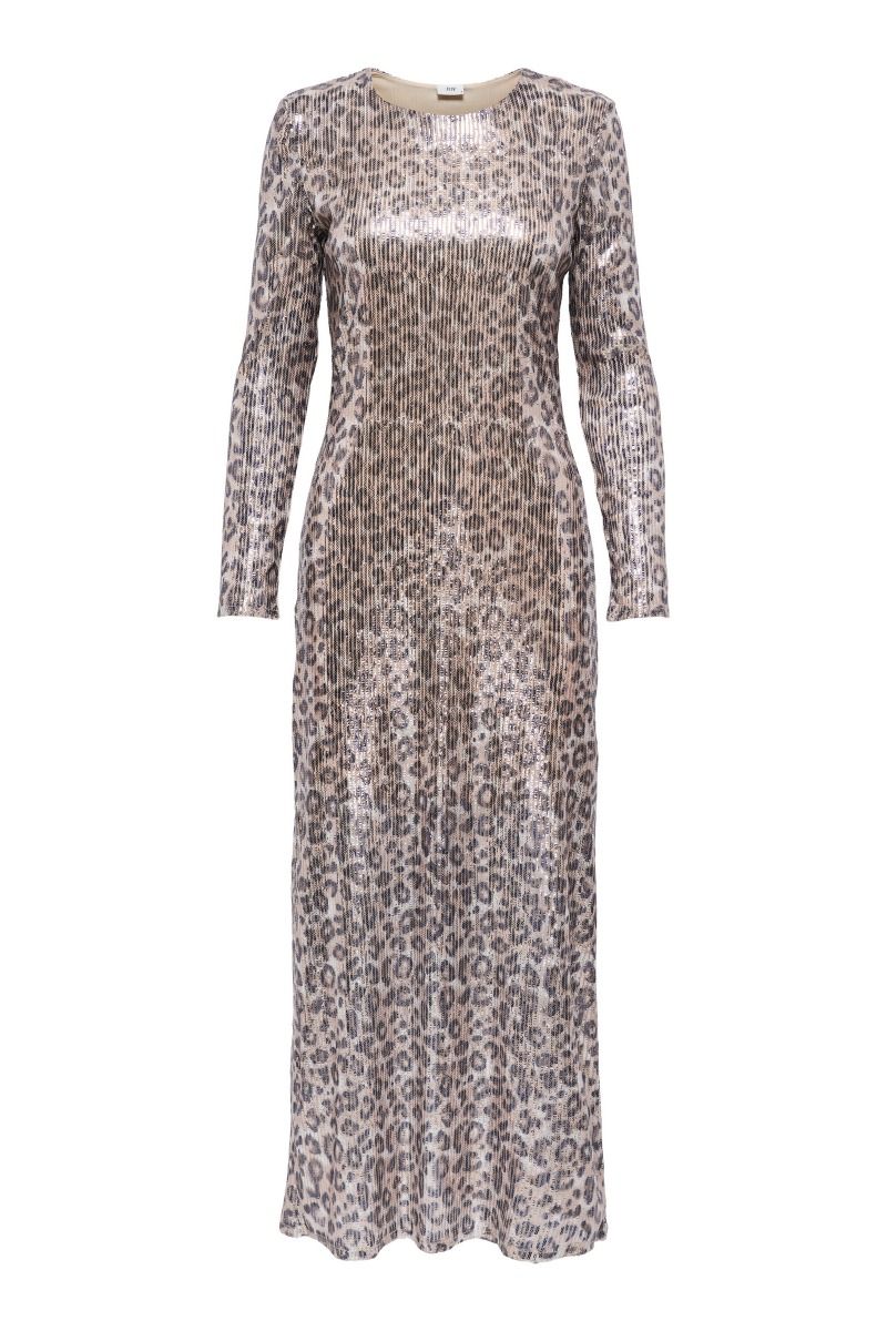 JDY - Kjole - Leona Sequin L/S Long Dress - Brown Rice