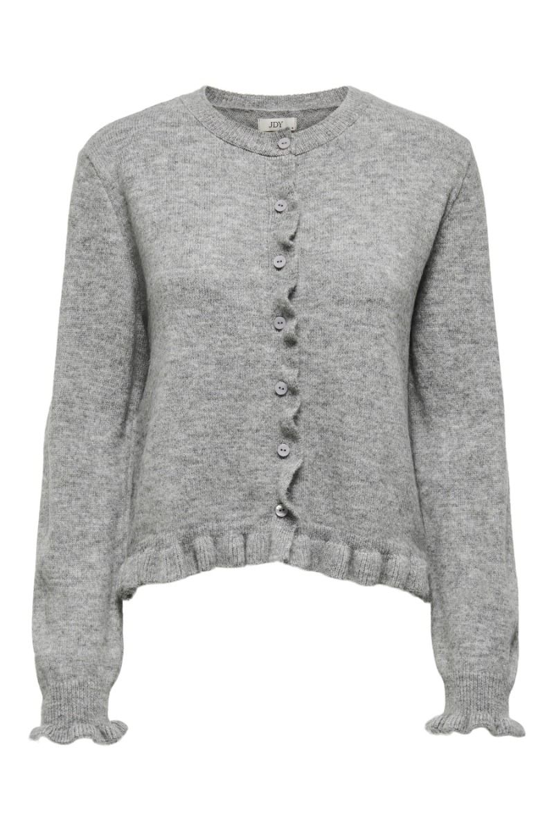 JDY - Cardigan - Letty L/S On Frill Cardigan - Light Grey Melange