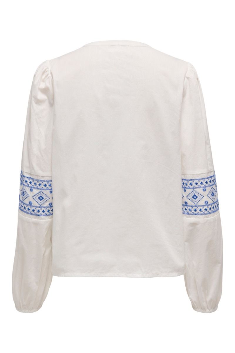 JDY - Bluse - Lulu L/S Embroidery Shirt - Cloud Dancer/Blue