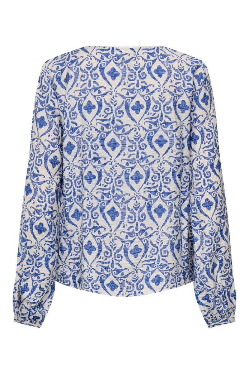 JDY - Bluse - May Life L/S Top - Birch/Blue Ikat