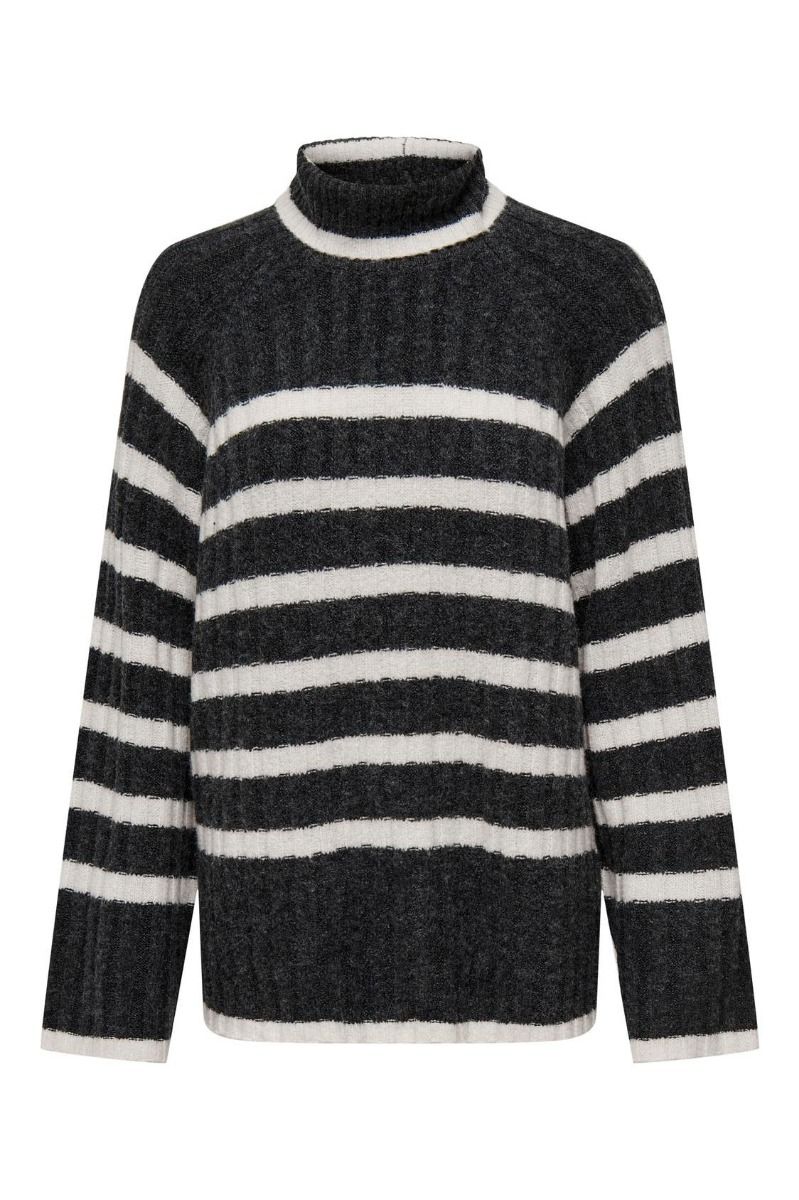 Jdy - Strik - JDY Miley L/S Long Stripe Pullov KNT NOOS - Dark Grey Melange W. BIRCH MEL STRIPES
