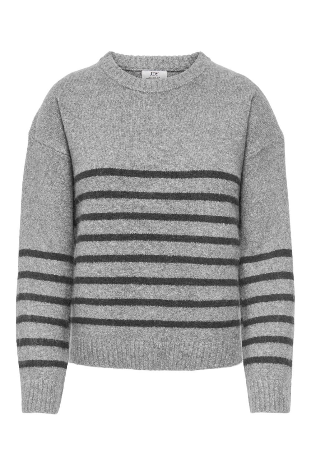 JDY- Neel L/S O-Neck Stripe Pullover - Light Grey Melange Thin Stripes