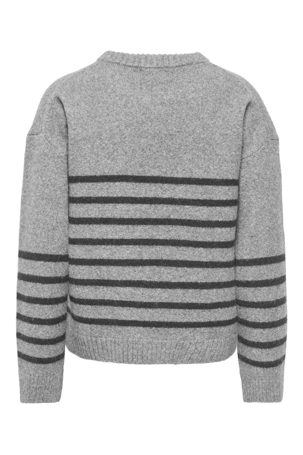 JDY- Neel L/S O-Neck Stripe Pullover - Light Grey Melange Thin Stripes