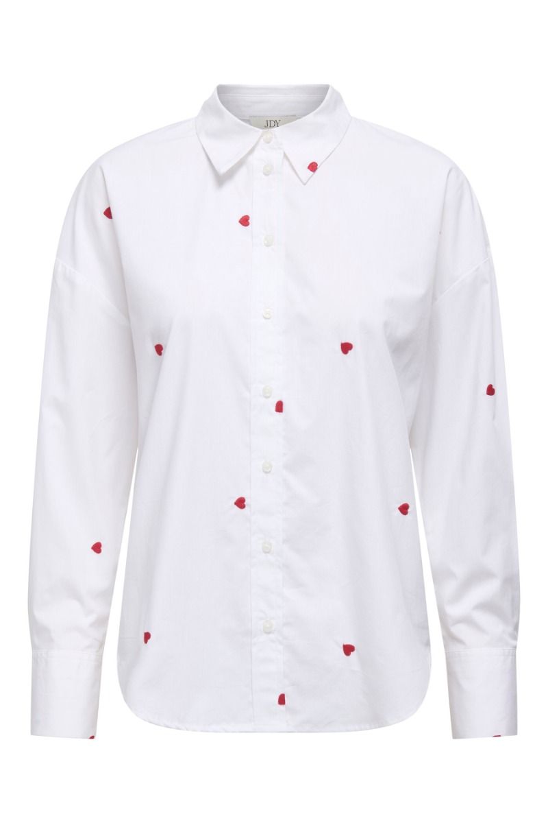 JDY - Skjorte - Nelly L/S Loose Shirt  - White/Red