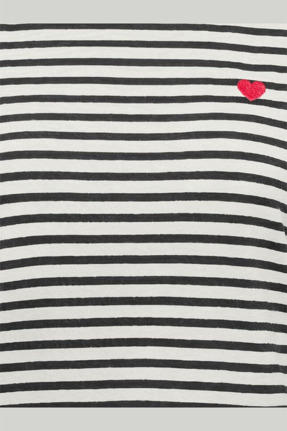 JDY - Bluse - Pisa L/S Print Top - Cloud Dancer/New Stripe Black Heart