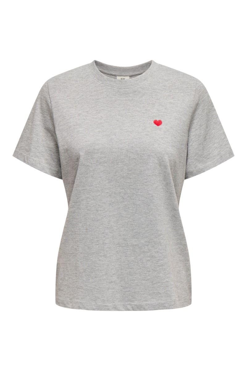 JDY - T-shirt - Pisa S/S Print Top - Light Grey Melange/Bittersweet Heart