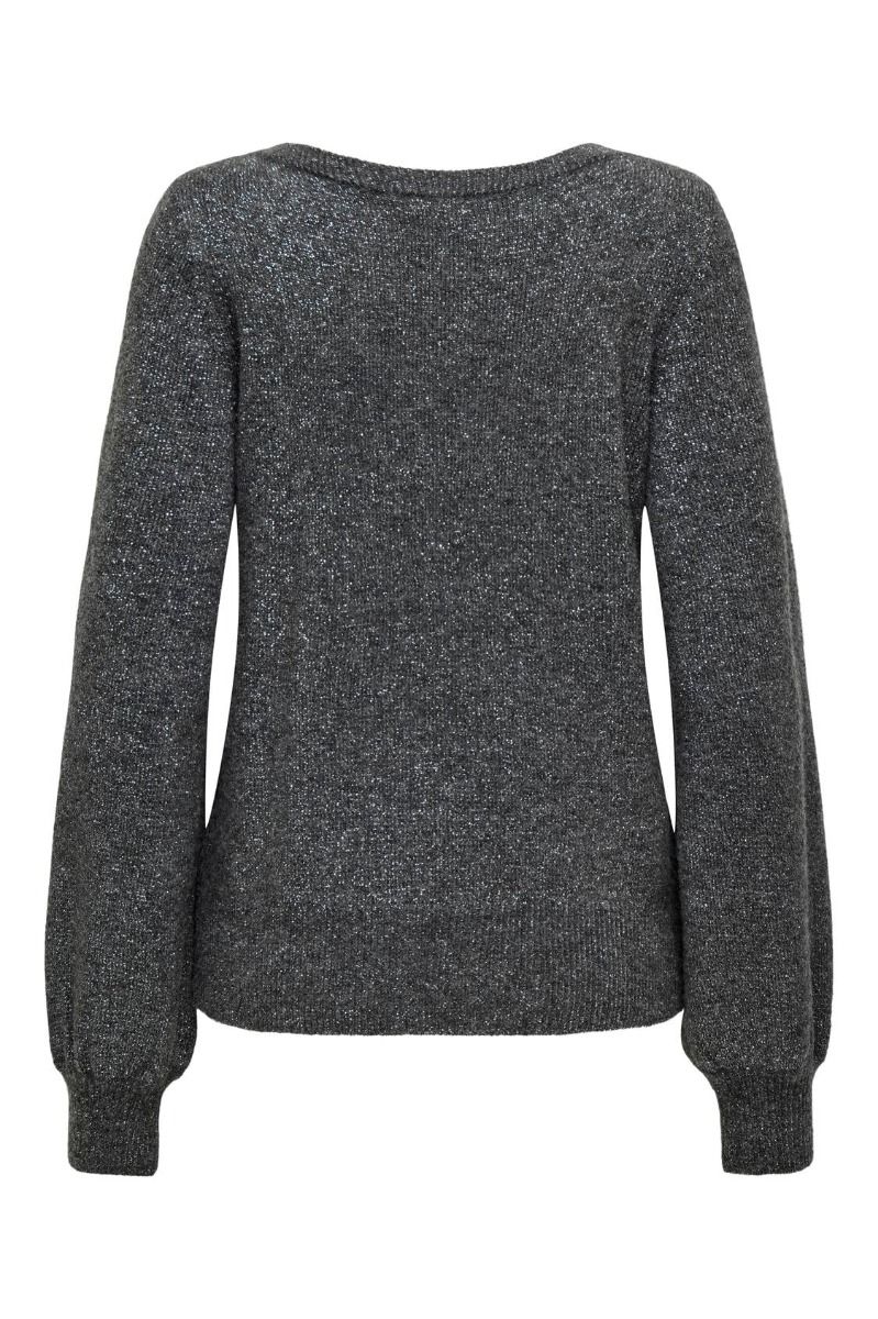 JDY - Strik - JDY Rue Glitter L/S Boat Pullove KNT Noos - Dark Grey Melange
