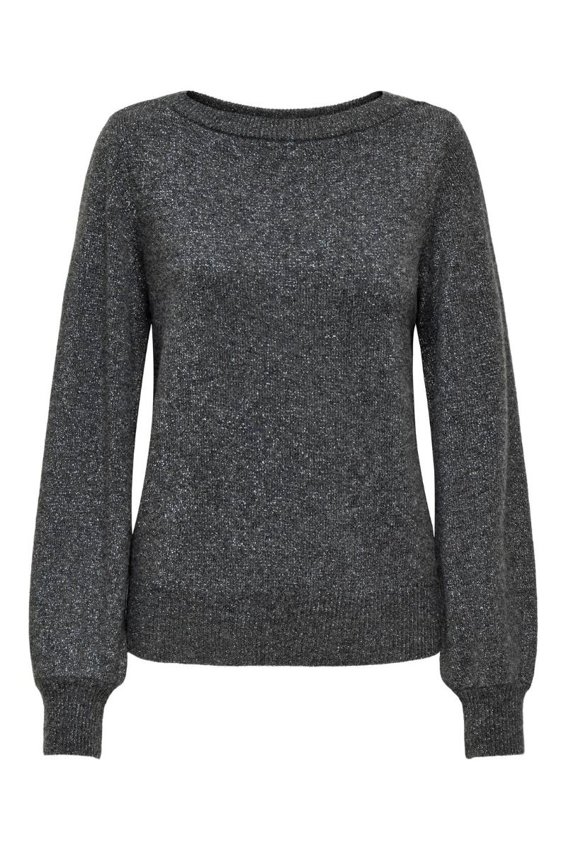 JDY - Strik - JDY Rue Glitter L/S Boat Pullove KNT Noos - Dark Grey Melange