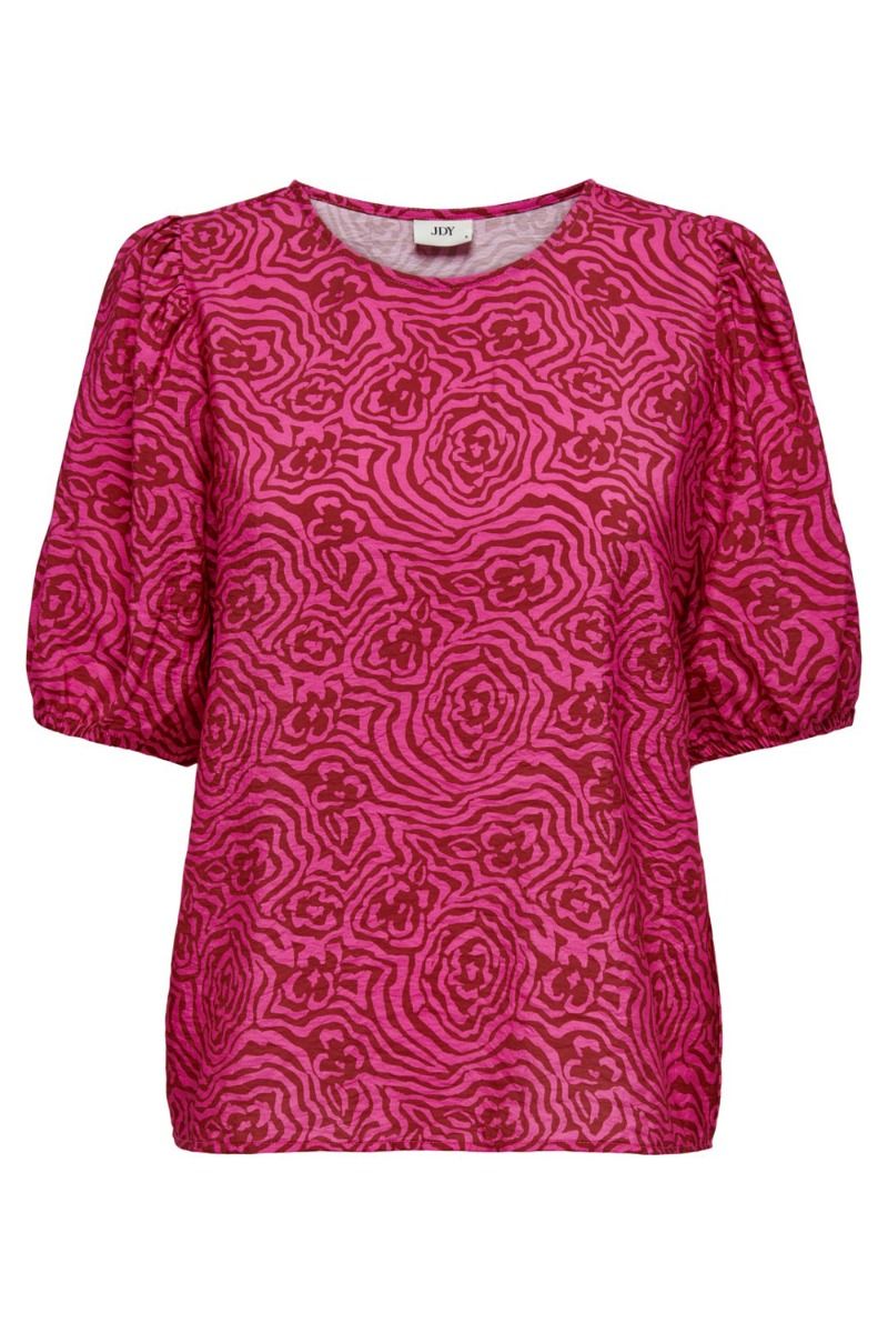 JDY - T-shirts - JDY Sandy 2/4 Puffsleeve Top - Brick Red