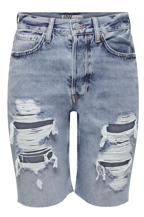 JDY - Shorts - JDY Vanja HW Boyfriend Destroyed Shorts - Light Blue Denim