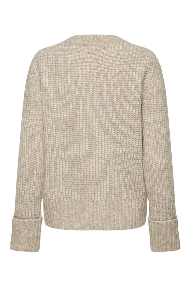 JdY - Strik - JDY Silja L/S O-Neck Short Pullover - Oatmeal Melange