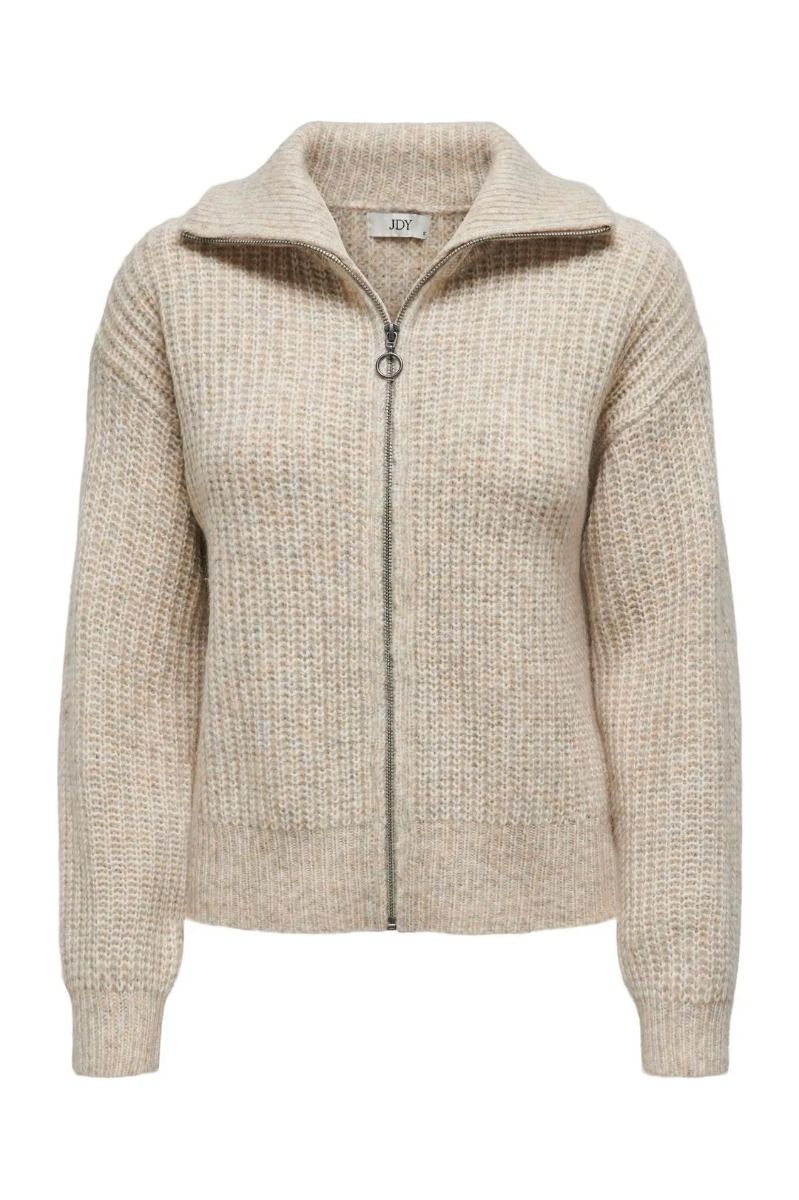 JDY - Cardigan - JDY Silja L/S Zip Cardigan - Oatmeal/Melange