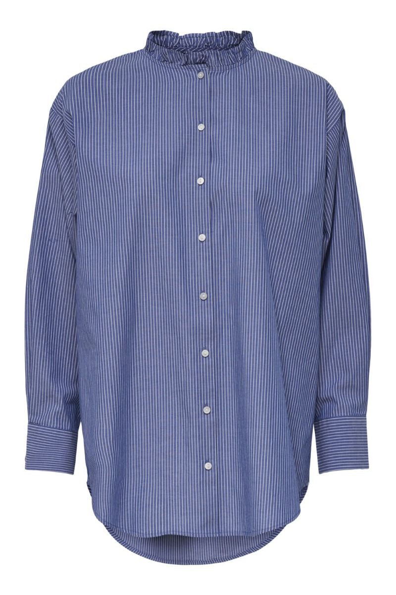 JDY - Skjorte - Bubble Life L/S Frill Long Shirt - Estate Blue