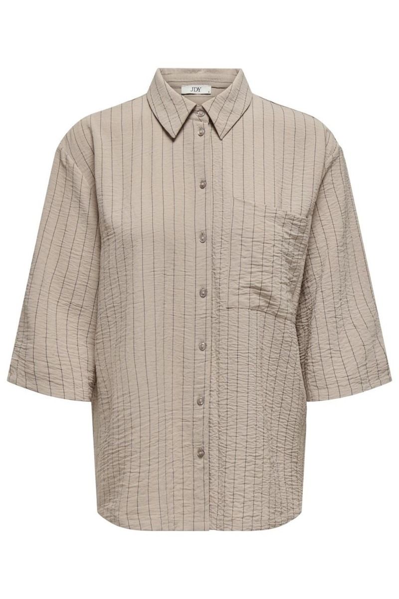 JDY - Skjorte - JDY Divya Life 3/4 Striped Shirt - Beige